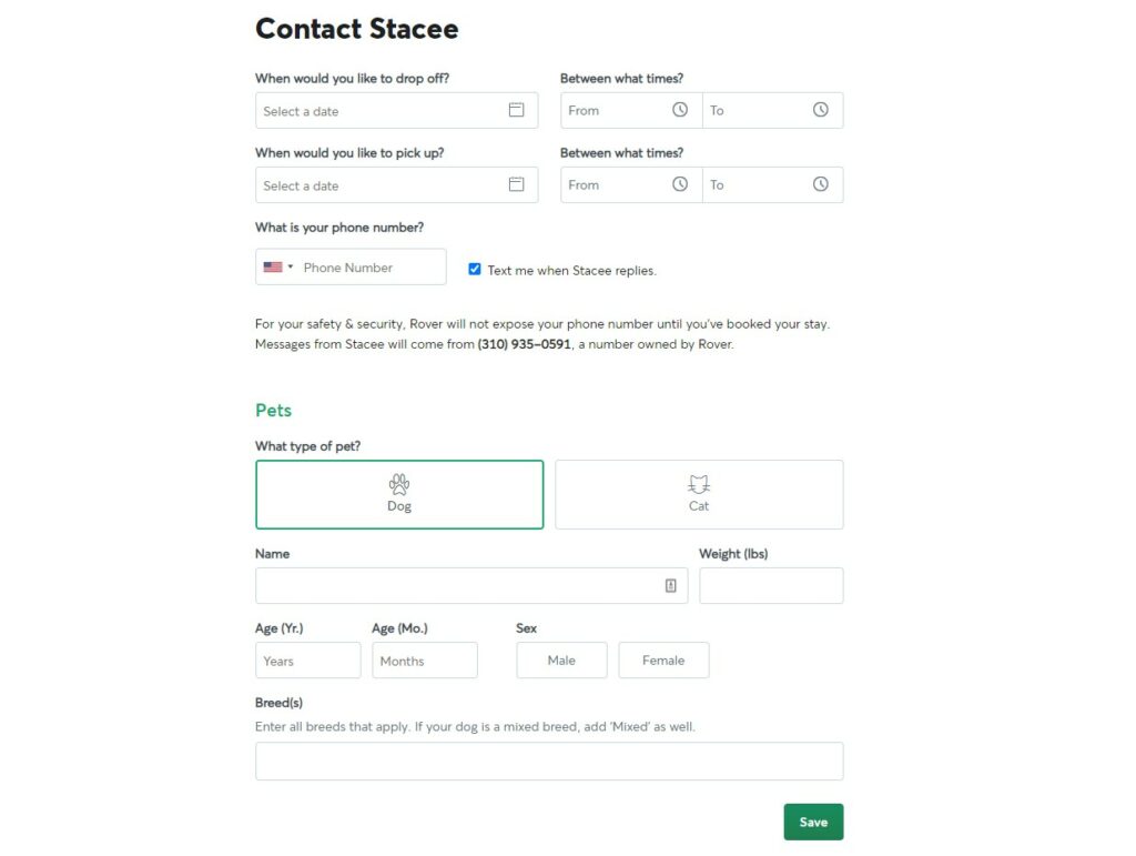Contact a pet sitter on Rover