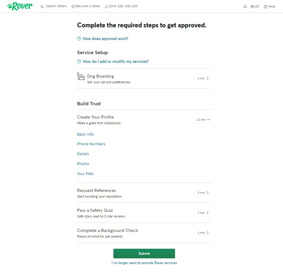 Sign up as a dog sitter on Rover - step 3