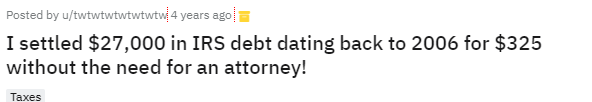 reddit comment about IRS Fresh Start Program