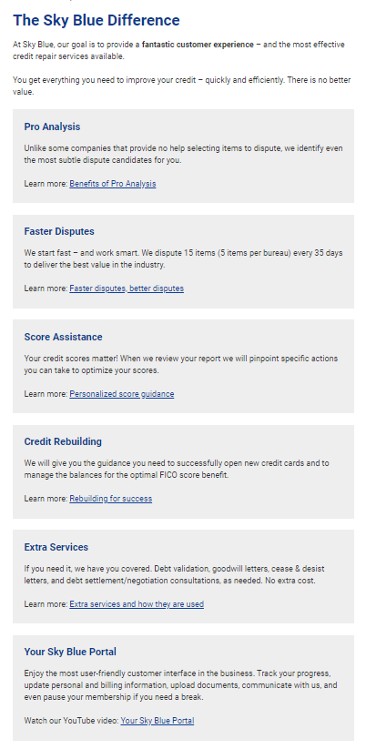 sky blue credit repair review sky blue difference what does sky blue cover