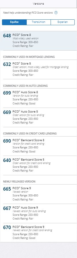 Equifax FICO Scores