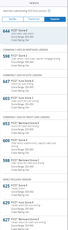 Experian FICO Scores