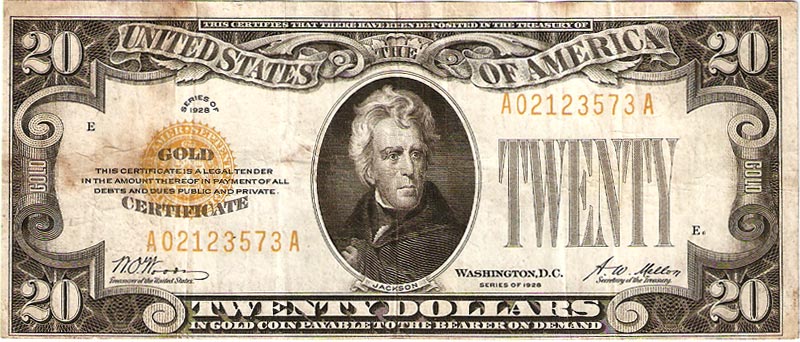 20 dollar bill backed by gold