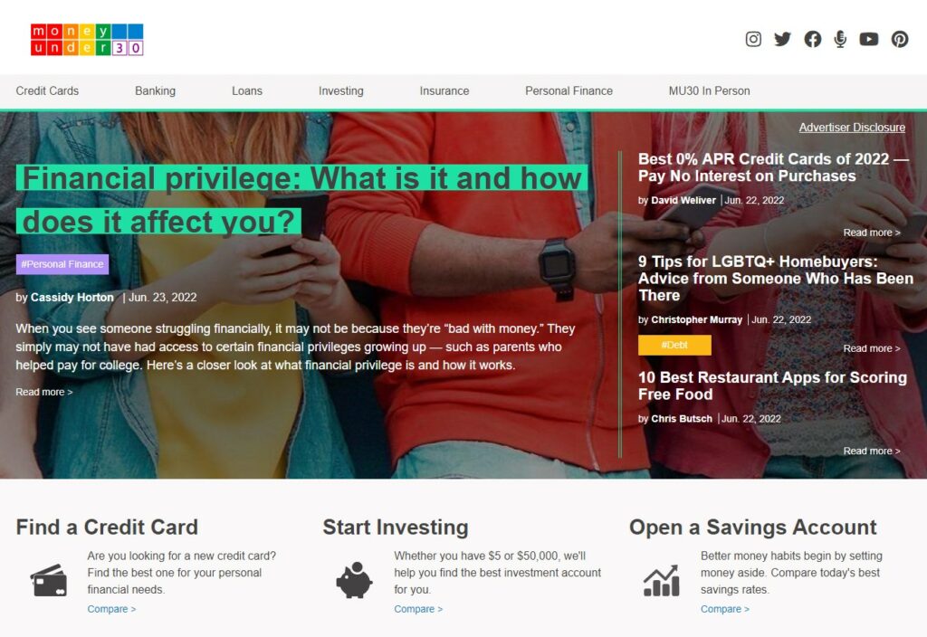 Money Under 30 home page