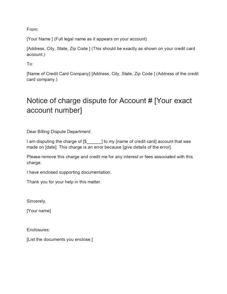 Credit card dispute letter template