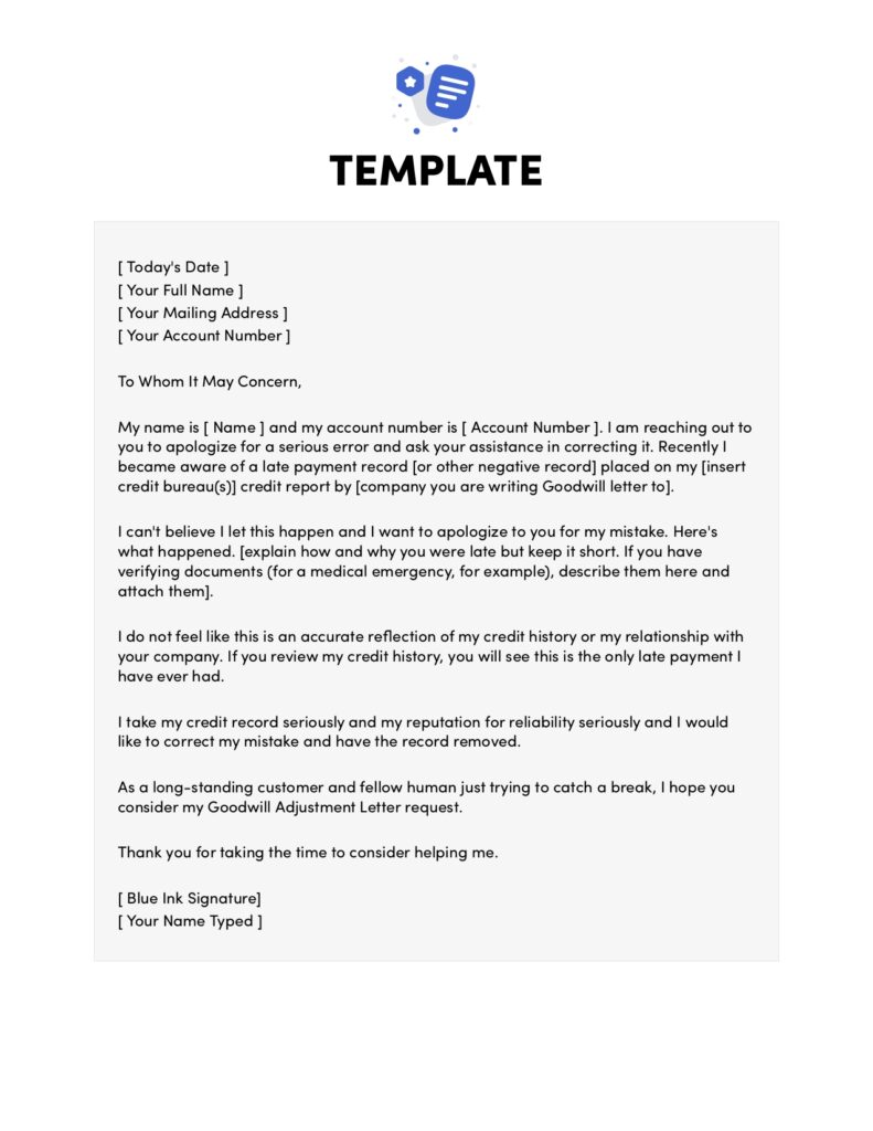 Goodwill adjustment letter template