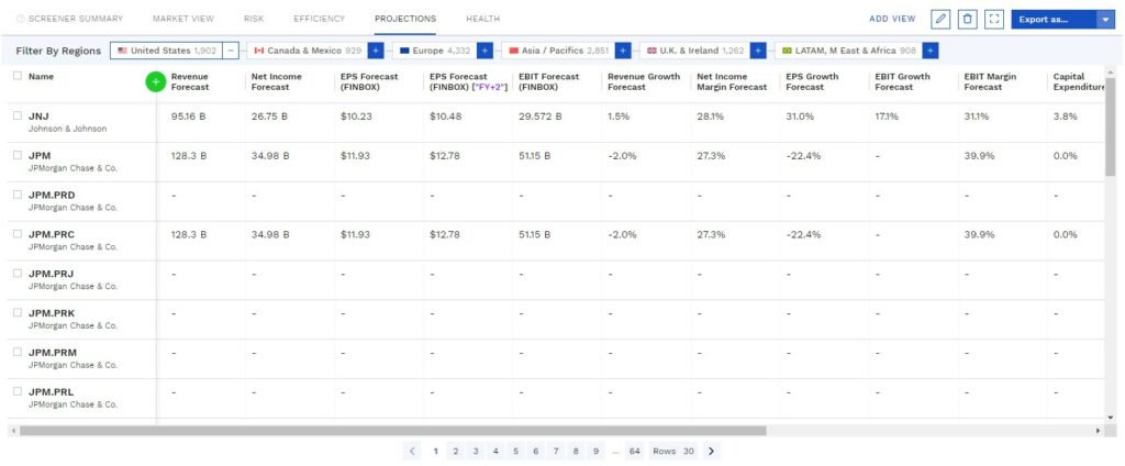 Finbox screener projections