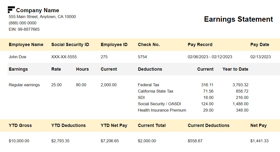Paystub example