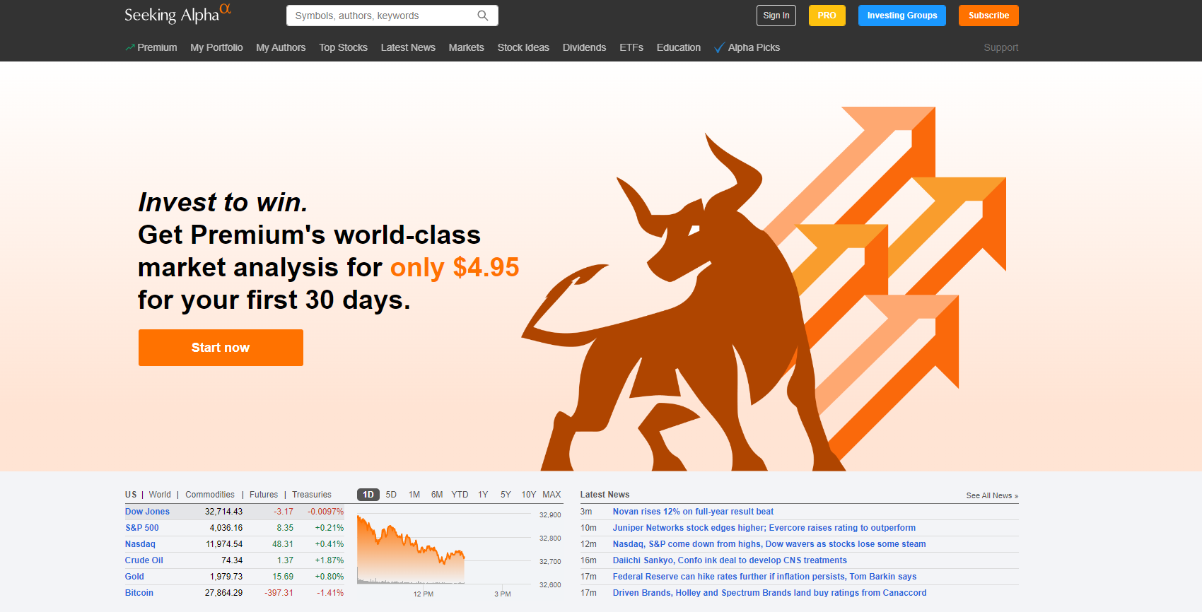 Seeking Alpha homepage