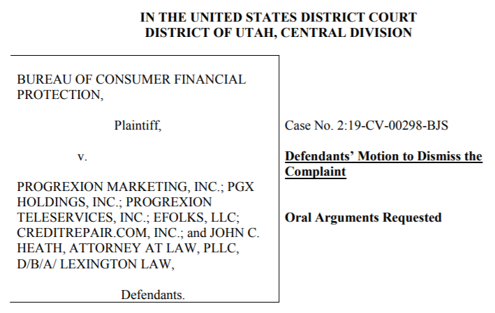 lexington_law_cfpb_consumer_financial_protection_bureau_lawsuit_complaint Defendants' Motion to Dismiss the Complaint