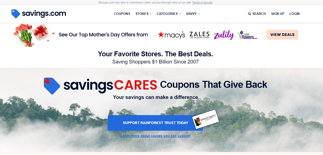 Savings.com homepage