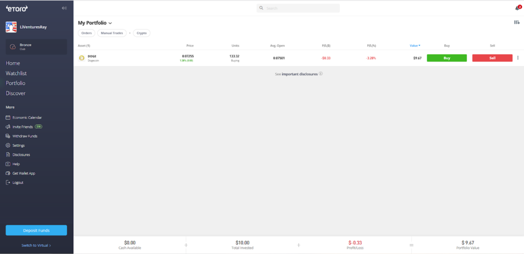 eToro - My Portfolio page