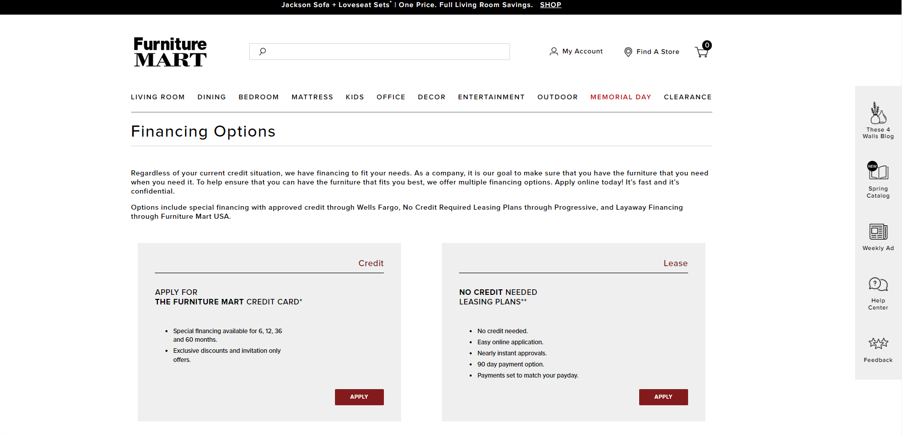 FurnitureMart - Financing Options page