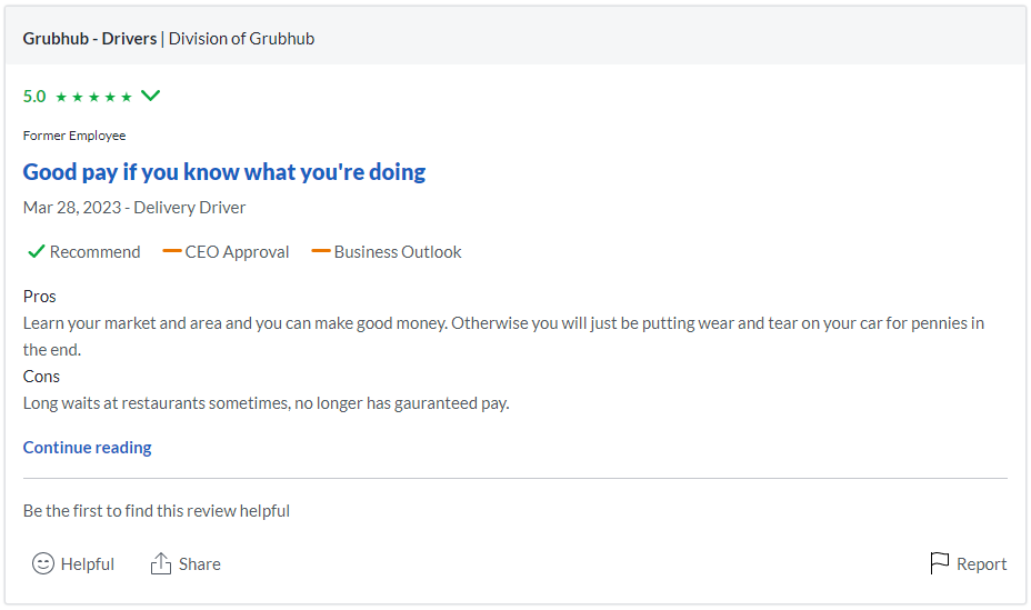 Grubhub review on glassdoor.com