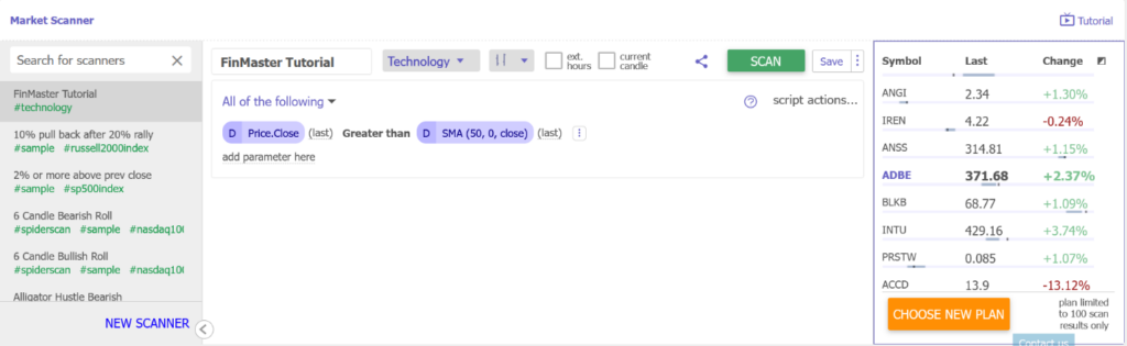 How to use TrendSpider's market scanner-selecting a stock