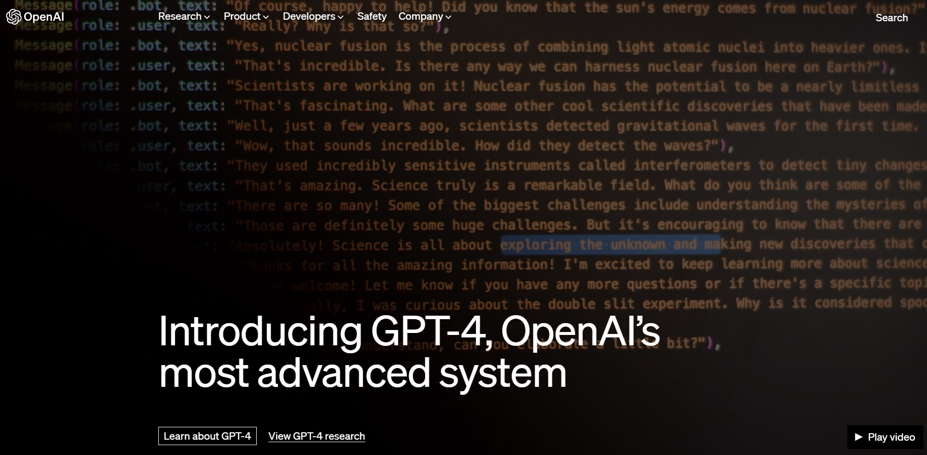 OpenAi homepage