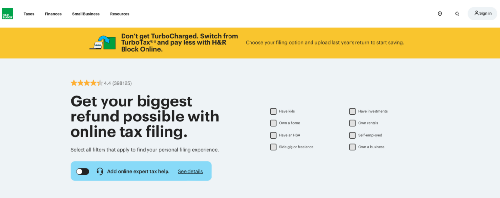H&R Block Homepage