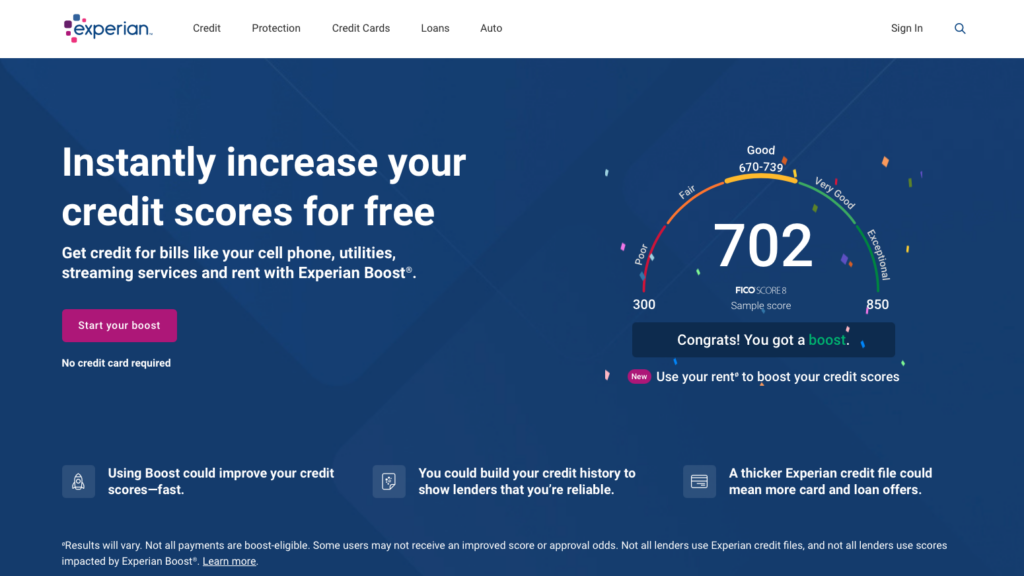 Experian Boost home page
