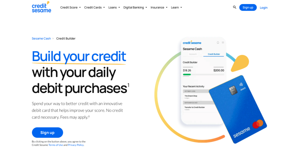 Sesame Cash home page