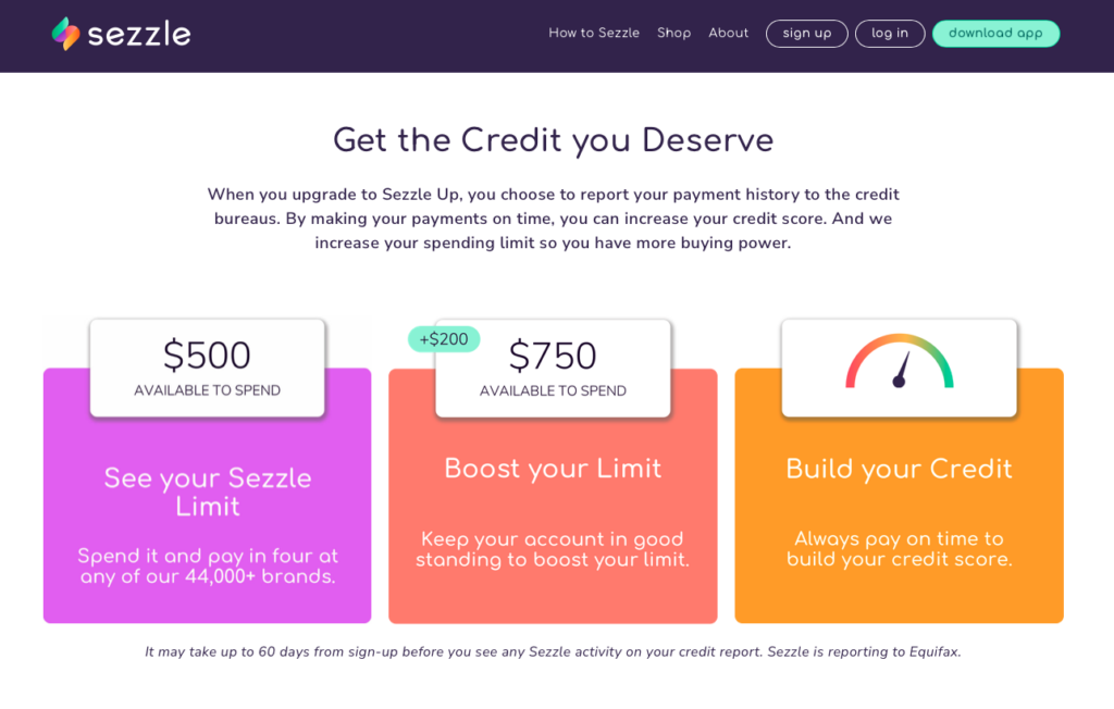 Sezzle Up homepage