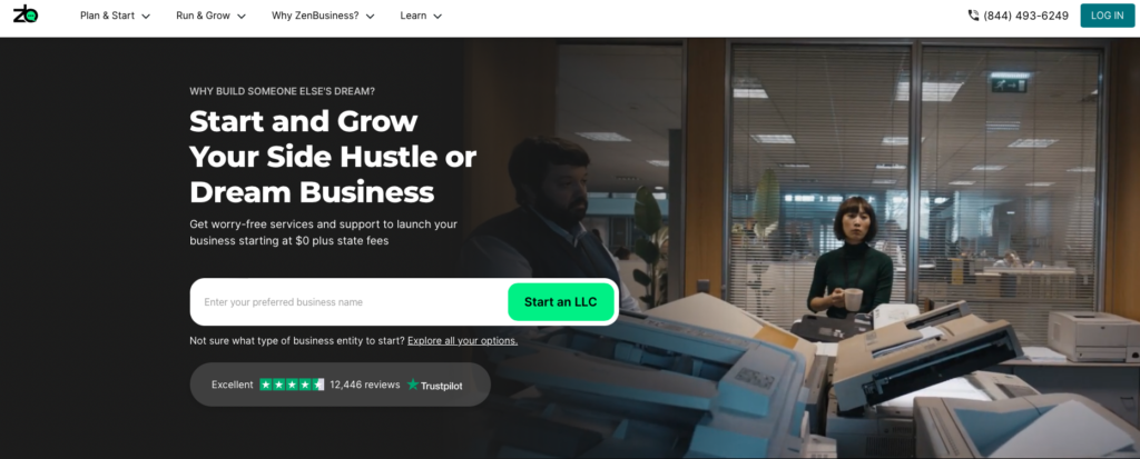 ZenBusiness homepage