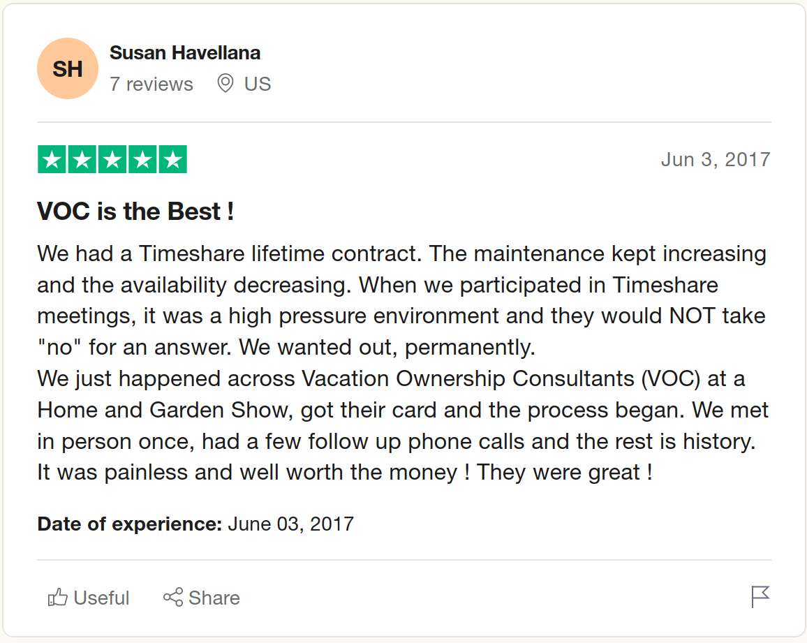 5 star review of Vacation Ownership Consultants