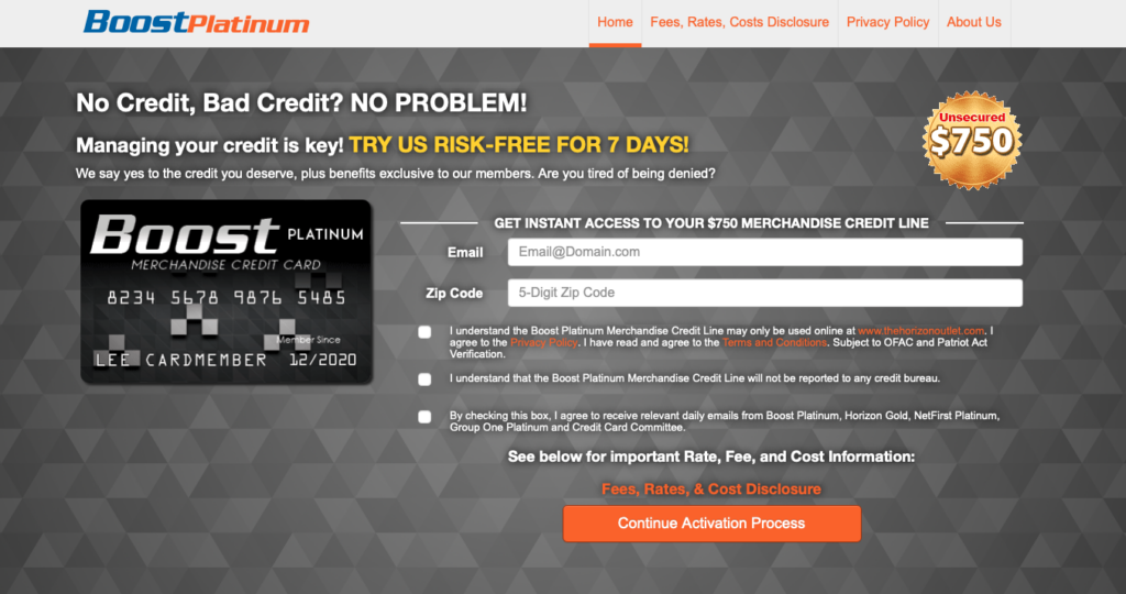 BOOST Platinum application page