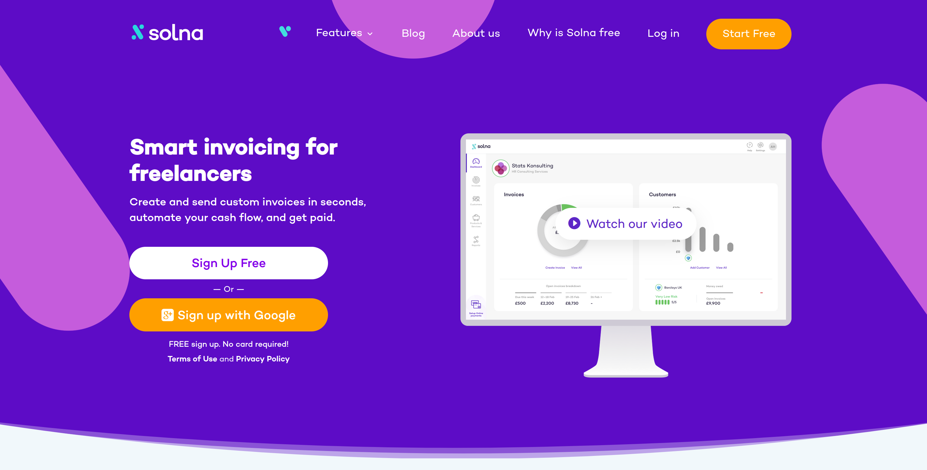 Best Apps for Freelancers: Solna invoicing homepage