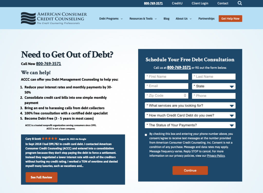 American Consumer Credit Counseling (ACCC) homepage