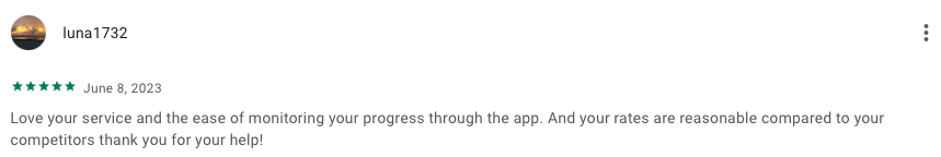 Positive customer review on Google Play