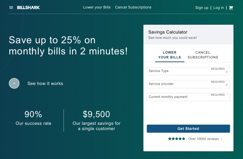 Billshark homepage