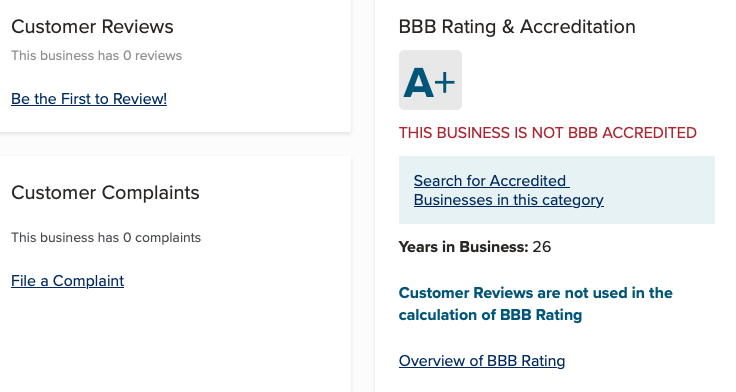 BadCreditLoans BBB page