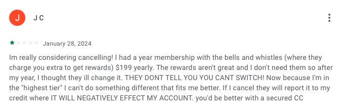 Extra debit card negative user review