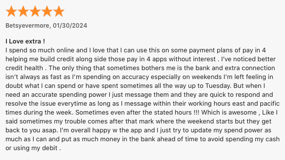 Extra debit card positive customer review