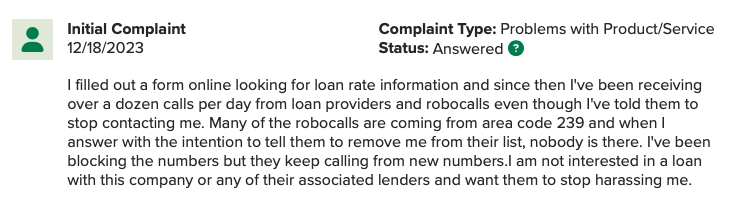 LendingTree auto loan reviews BBB complaints 