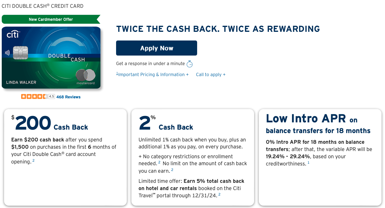Best credit cards according to Reddit: Citi Double Cash page