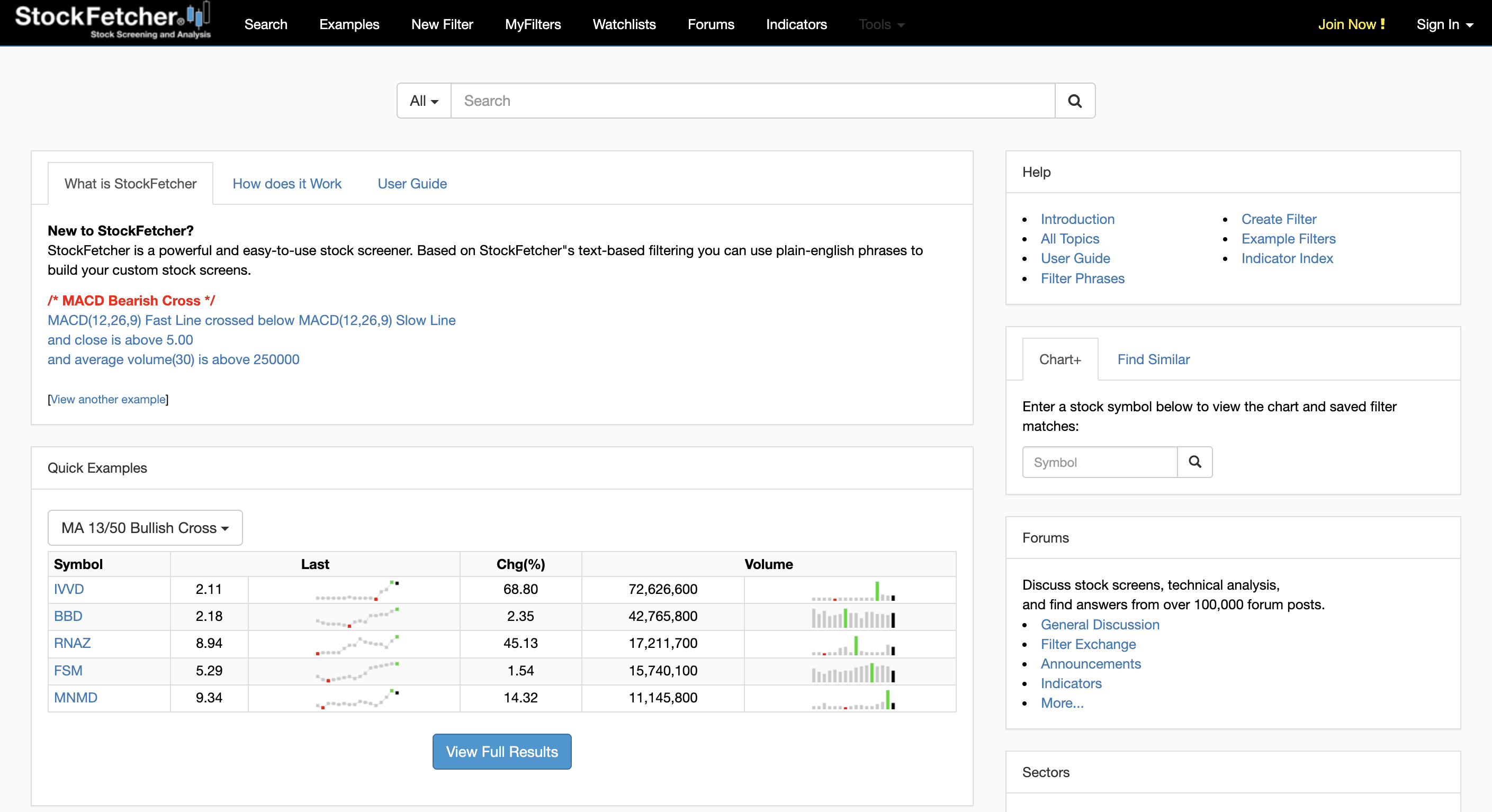 StockFetcher homepage.